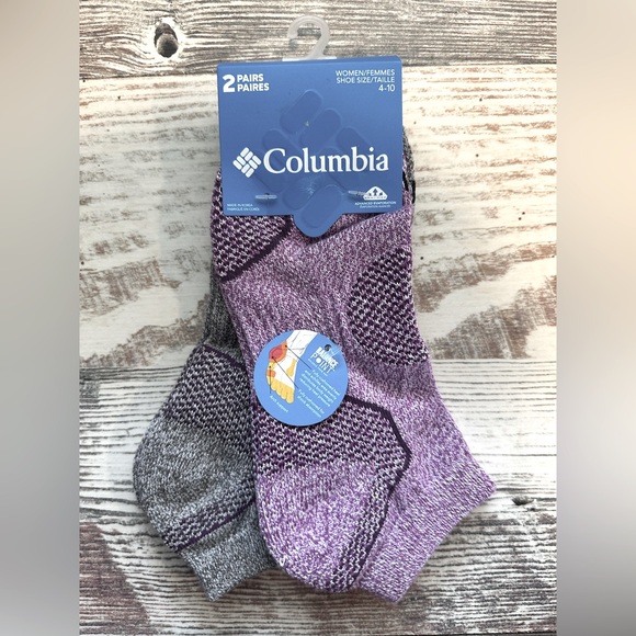 Columbia Purple and Gray Women's Socks - 2 pair - Ankle Socks - Size 4-10 - Picture 1 of 4